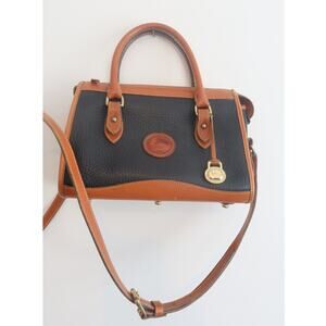 Vintage Dooney & Bourke Navy Blue All Weather Leather Satchel Handbag w/Strap